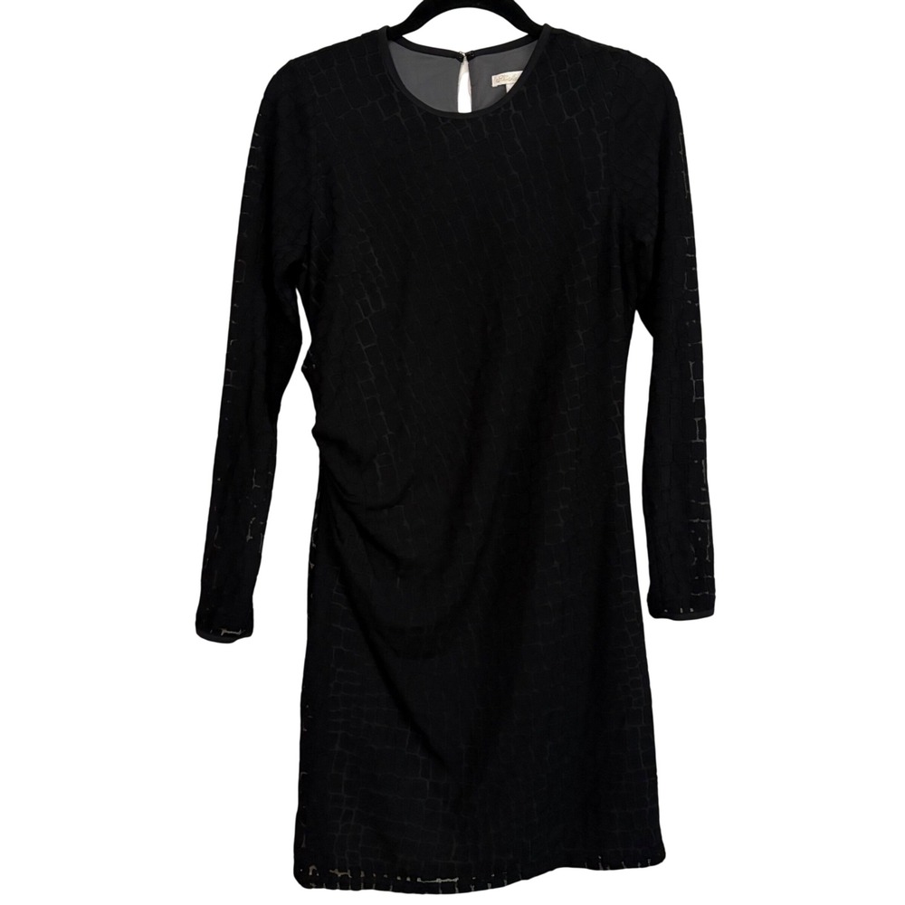 Shoshanna Black Embossed Burnout Ruched Long Sleeve Mini Dress 4 Made in USA